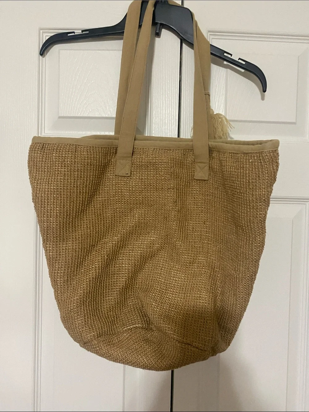 Tan Tote with Embroidered Hamsa and Blue Eye